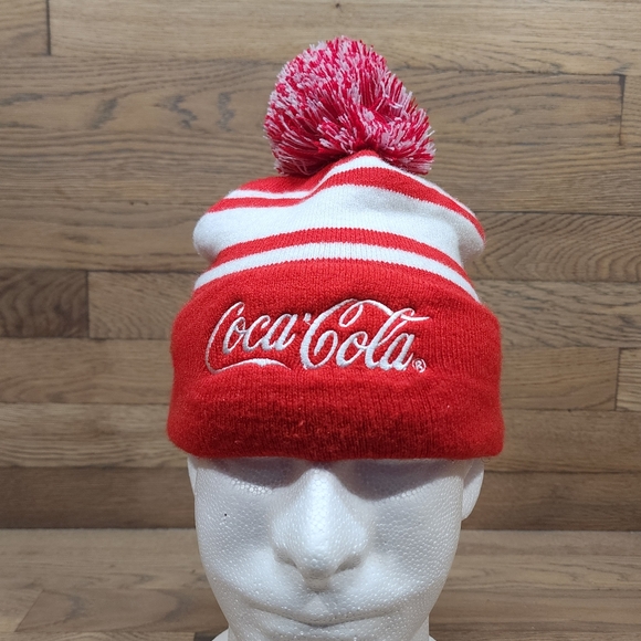 Coca-Cola Bush Gardens Red Knit Hat W/ Pom Beanie - Picture 1 of 5